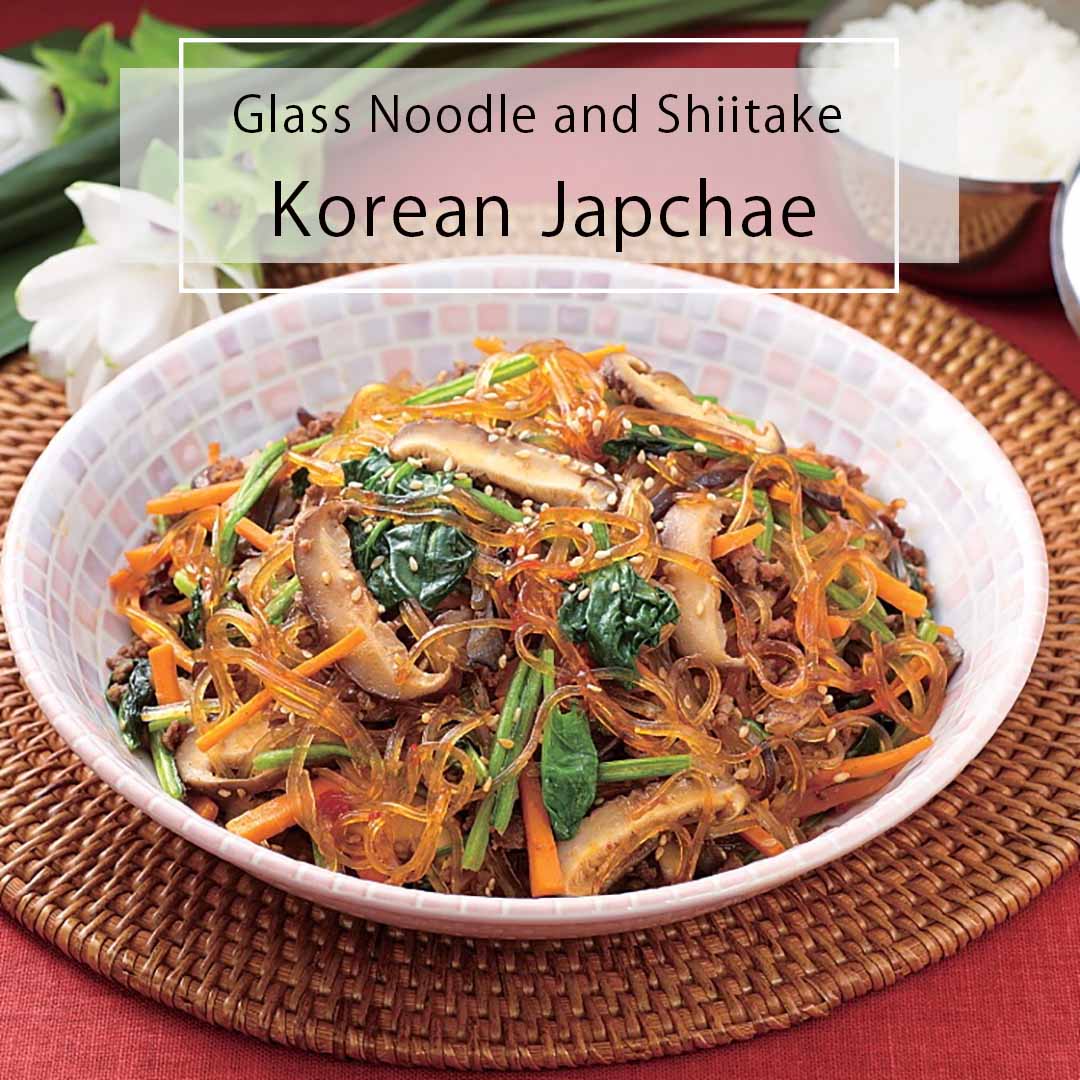 Korean Japchae with Glass Noodle and Shiitake